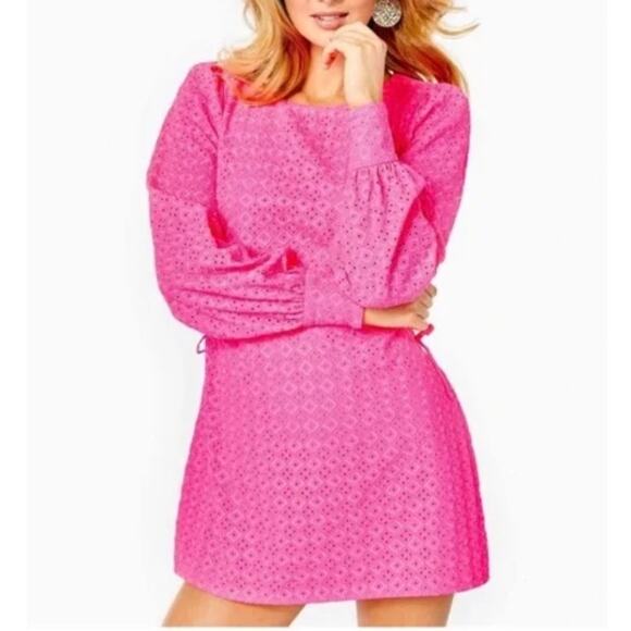 Lilly Pulitzer Aisha Romper Eyelet Lace Pink Isle Ditzy Diamond Poly Eyelet 10 - Picture 1 of 11